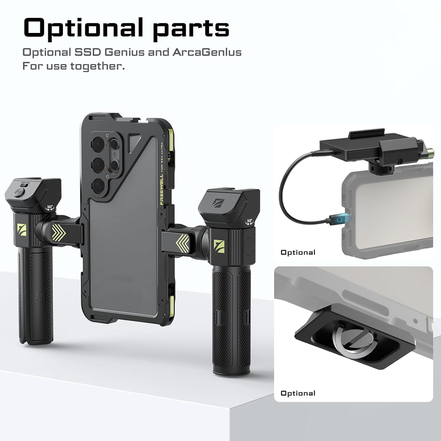 Freewell Genius Rig Cage for Samsung S25 Ultra – Tool-Free Setup, Tripod and Monopod Handles, Bluetooth Remote