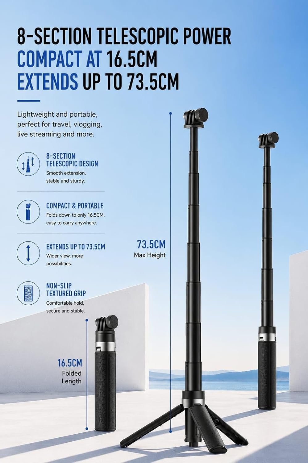  Martvsen Universal Selfie Stick Tripod for Insta360 X5/X4/X3/X2, DJI Osmo Action 5 Pro/4/3, Osmo Pocket 4,3, GoPro Hero Series