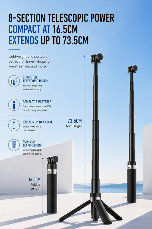  Martvsen Universal Selfie Stick Tripod for Insta360 X5/X4/X3/X2, DJI Osmo Action 5 Pro/4/3, Osmo Pocket 4,3, GoPro Hero Series