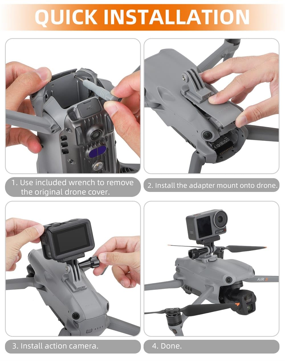 Action Camera Holder Mount Expansion Bracket for DJI Air 3 -Mount for Gopro, insta360, DJI Action Camera - GetZget