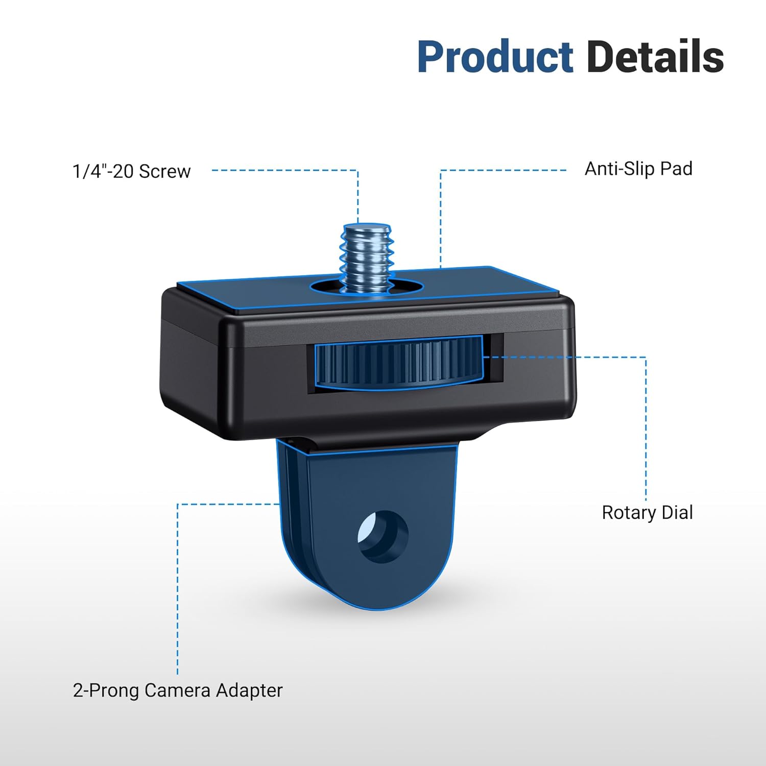JJC 1/4"-20 Screw to 2-Prong Camera Mount Adapter For DJI Pocket Series, insta360 X2/ X3/ X4/ X5, Gopro Series,Any Action Camera Mounting Accessories