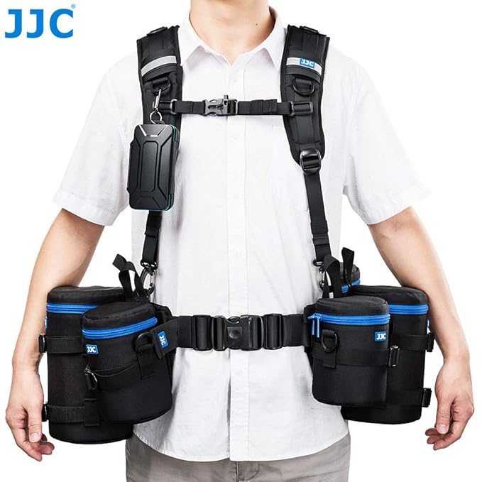 JJC Photography Belt & Harness System For JJC DLP/Lowepro S&F Lens Pouches – Ergonomic Vest-Style Camera Harness with Adjustable Belt & D-Rings for Professional Photographers