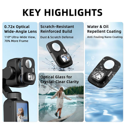 Getzget Wide Angle Lens For DJI Osmo Pocket 4P, Magnetic Wide-Angle Camera Lens