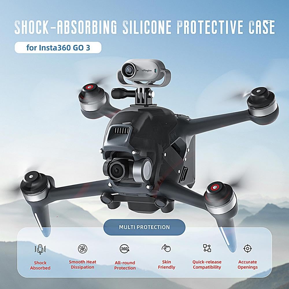 Vertical Mount Cover for insta360 Go 3 Silicone Case Shockproof Designed Mount Frame 1/4 Thread Adapter Install on DJI Drone, Bike, Cycle, Helmet Camera Protection Accessories
