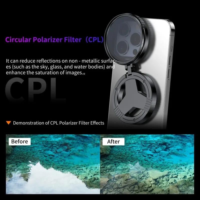 Magnetic 52mm Circular Polarized Lens Filter Foldable Adaptor For iPhone 17/16/15/14/13 and Android VIVO/REDMI/Samsung/Oppo/XIAOMI
