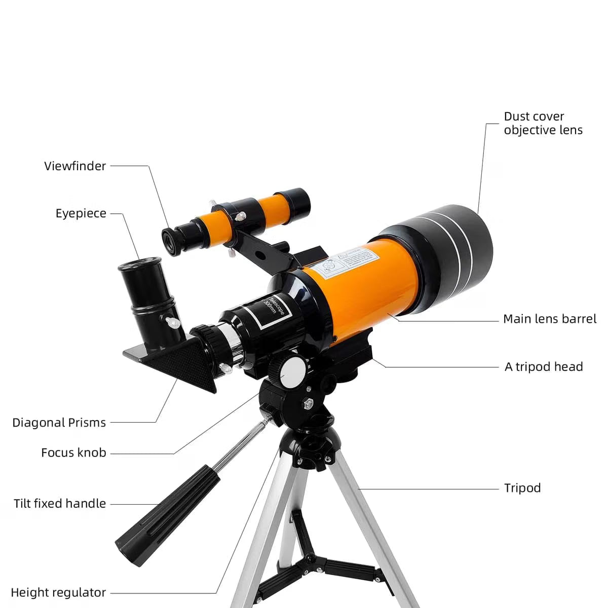 GetZget® 300mm Telescope for Kids & Beginners, Portable Refractor Telescope with Adjustable Tripod, Viewfinder, Eyepiece & Diagonal Prism for Moon, Stars & Nature Viewing