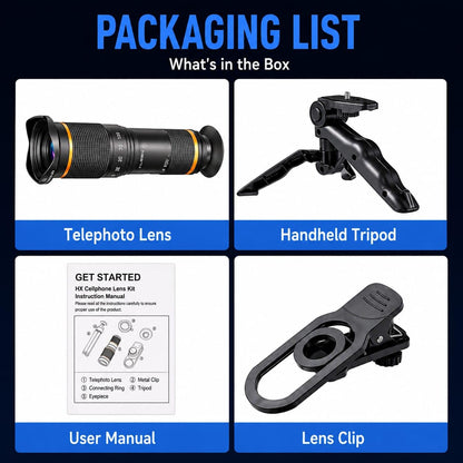 GetZget® Universal Smartphone 36X Metal Telephoto Lens Kit with Lens Clip & Handheld Tripod, Mobile Phone Camera Lens for Photography, Travel, Wildlife & Sports
