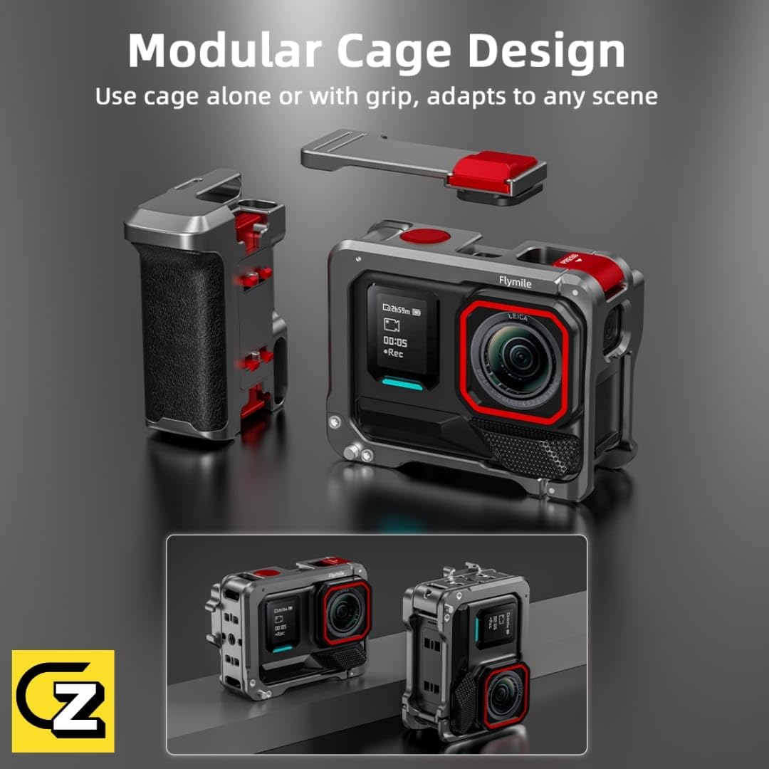 GetZget® Flymile Xplore Grip Kit  Insta 360 Ace pro 1/ pro 2 Camera Metal Hand Grip with Lens Cap 