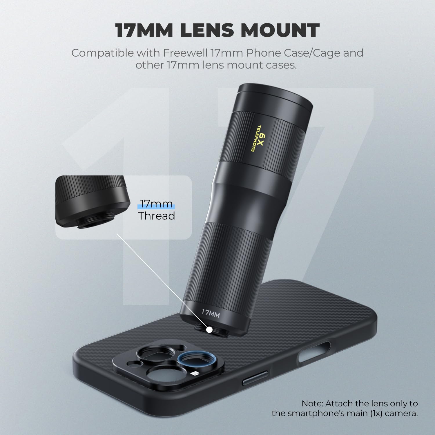 Freewell 6X Telephoto Lens 17mm Thread Professional Zoom Lens for iPhone & Samsung
