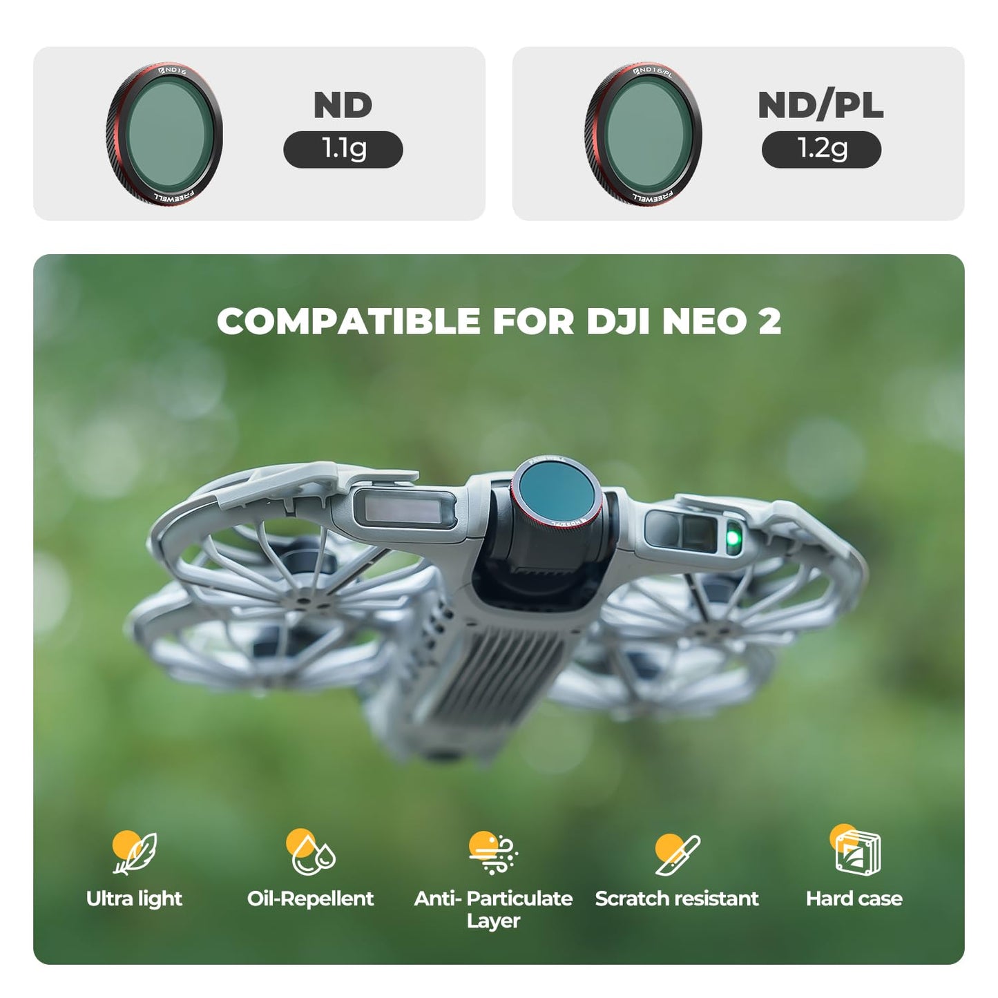 Freewell 3-Pack Magnetic ND/PL Filters for DJI Neo 2 (ND8/PL, ND16/PL ,ND32/PL)– Polarized Filters