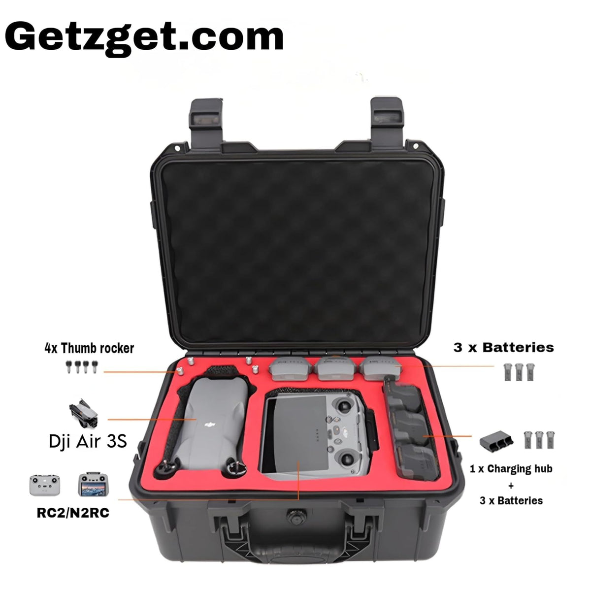 Waterproof Hard Shell Bag for DJI Air 3S (EP Foam, Holds 7 Batteries) (view 2)