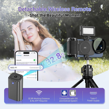 (1+1) JJC 67mm Magnetic Phone Lens Filter Adapter + Phone Snap Grip for iPhone 16 15 14 Pro/Pro Max Plus, Lens Filter Ring Adapter with 1/4-20" Screw & Cold Shoe