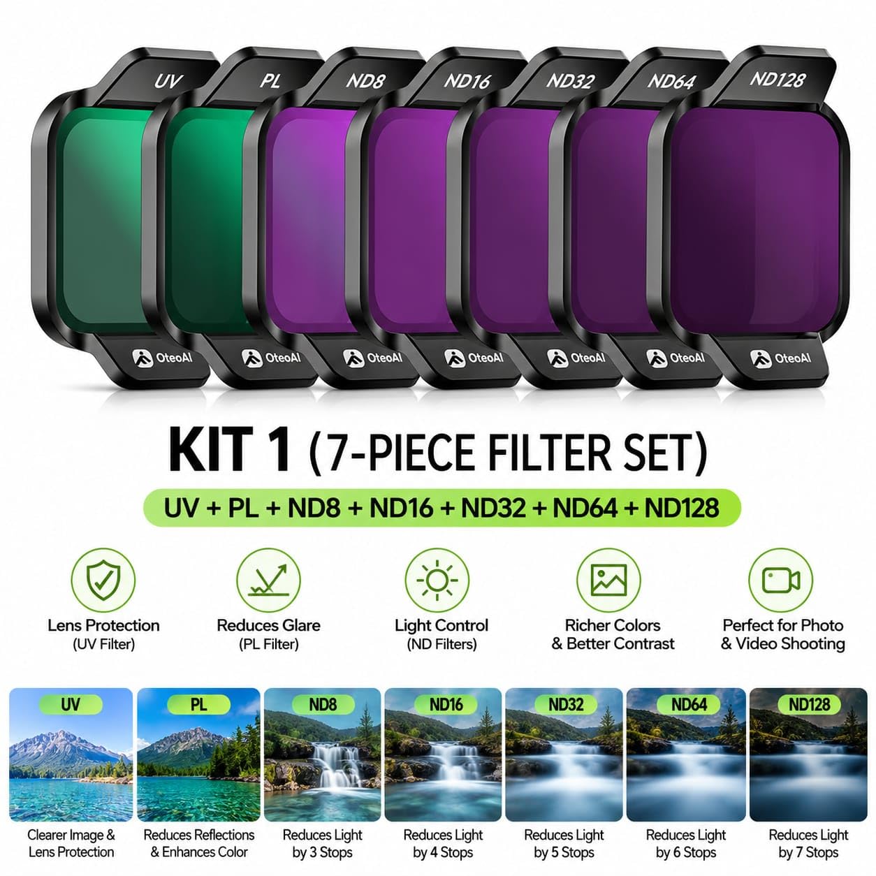 Lens Filter Set For DJI Flip & LITO X1 Drone | UV, PL, ND8, ND16, ND32, ND64 & ND128 Filter