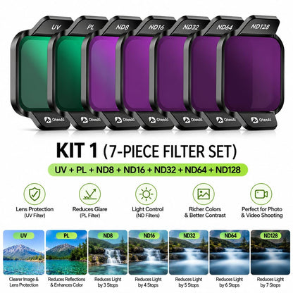 Lens Filter Set For DJI Flip & LITO X1 Drone | UV, PL, ND8, ND16, ND32, ND64 & ND128 Filter