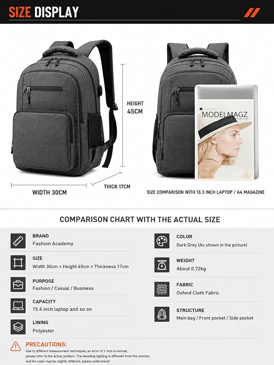 Laptop Bag Multipurpose Fashion Backpack For School/College/Office Bag With USB Charging Port