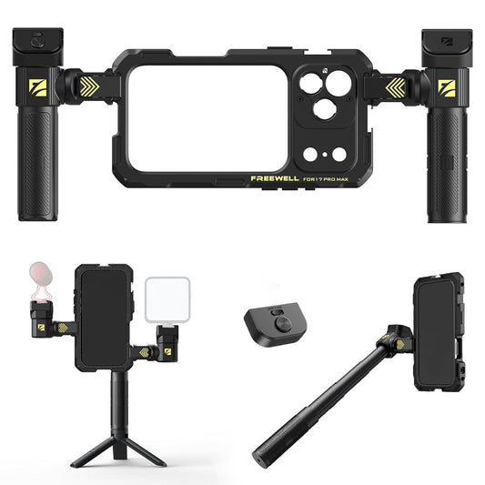 Freewell Genius Rig Cage for iPhone 17 Pro Max -  Multifunctional Tripod and Monopod Handles, Bluetooth Remote