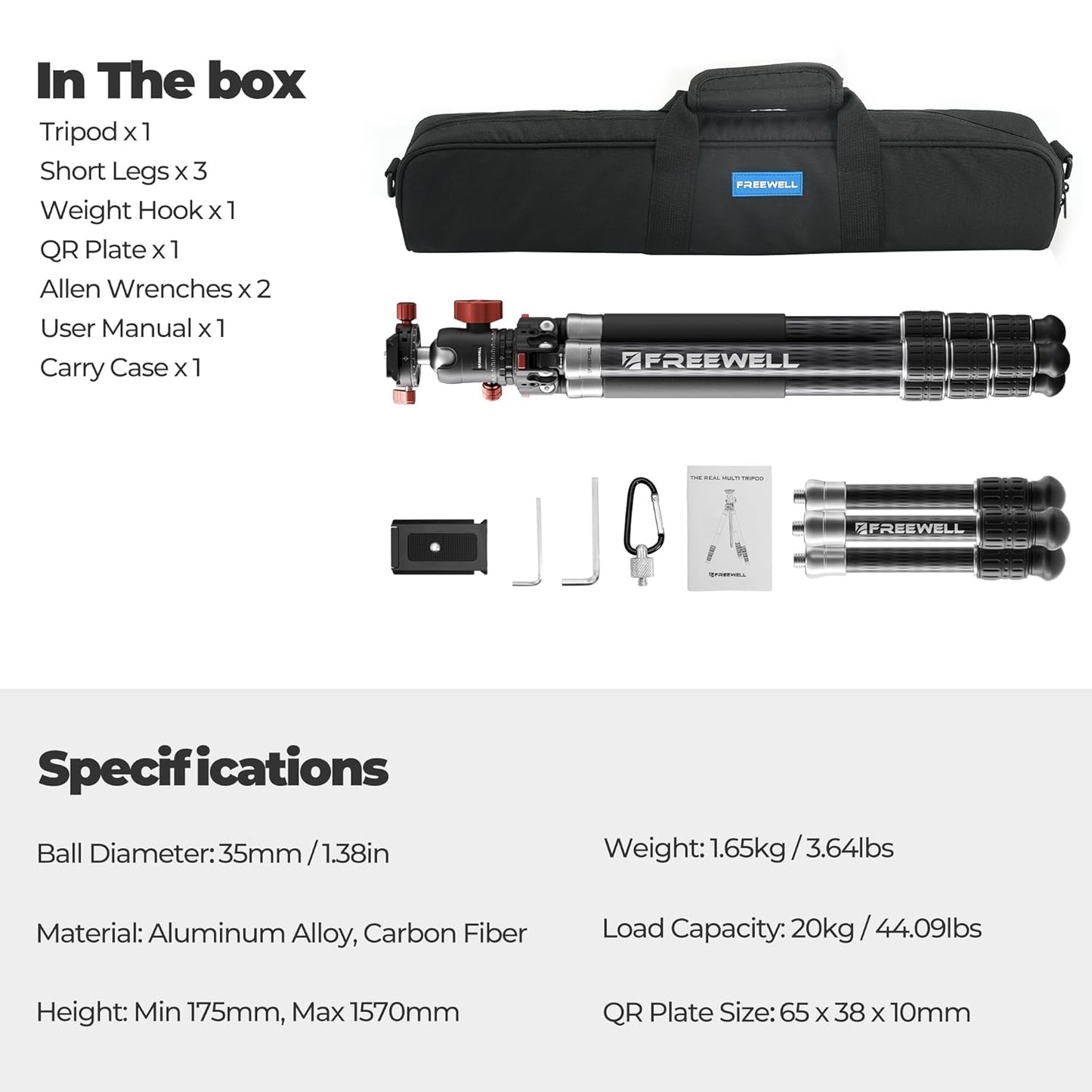 The Real Multi-Tripod 5-in-1 Carbon Fiber Design for Cameras & Smartphones, Tripod, Monopod, Trekking Pole, Desktop Mode – Up to 20kg Payload