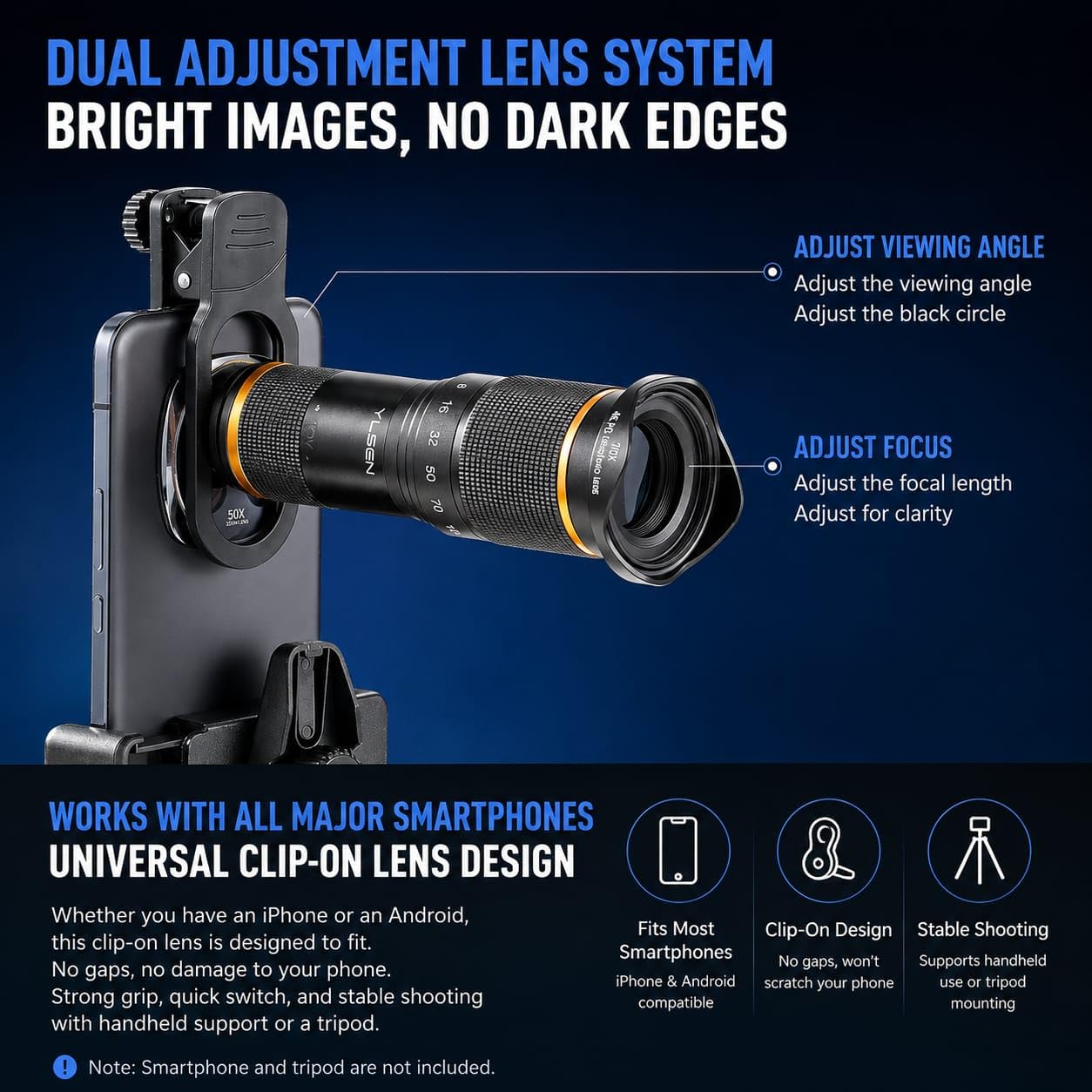 GetZget® Universal Smartphone 36X Metal Telephoto Lens Kit with Lens Clip & Handheld Tripod, Mobile Phone Camera Lens for Photography, Travel, Wildlife & Sports