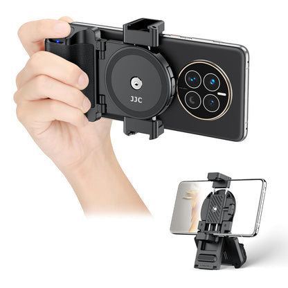 JJC Phone Camera Grip with Wireless Remote, Smartphone Remote Grip Handle with Adjustable Phone Clamp & Two Cold Shoe Mounts for iPhone Samsung Android Phone 