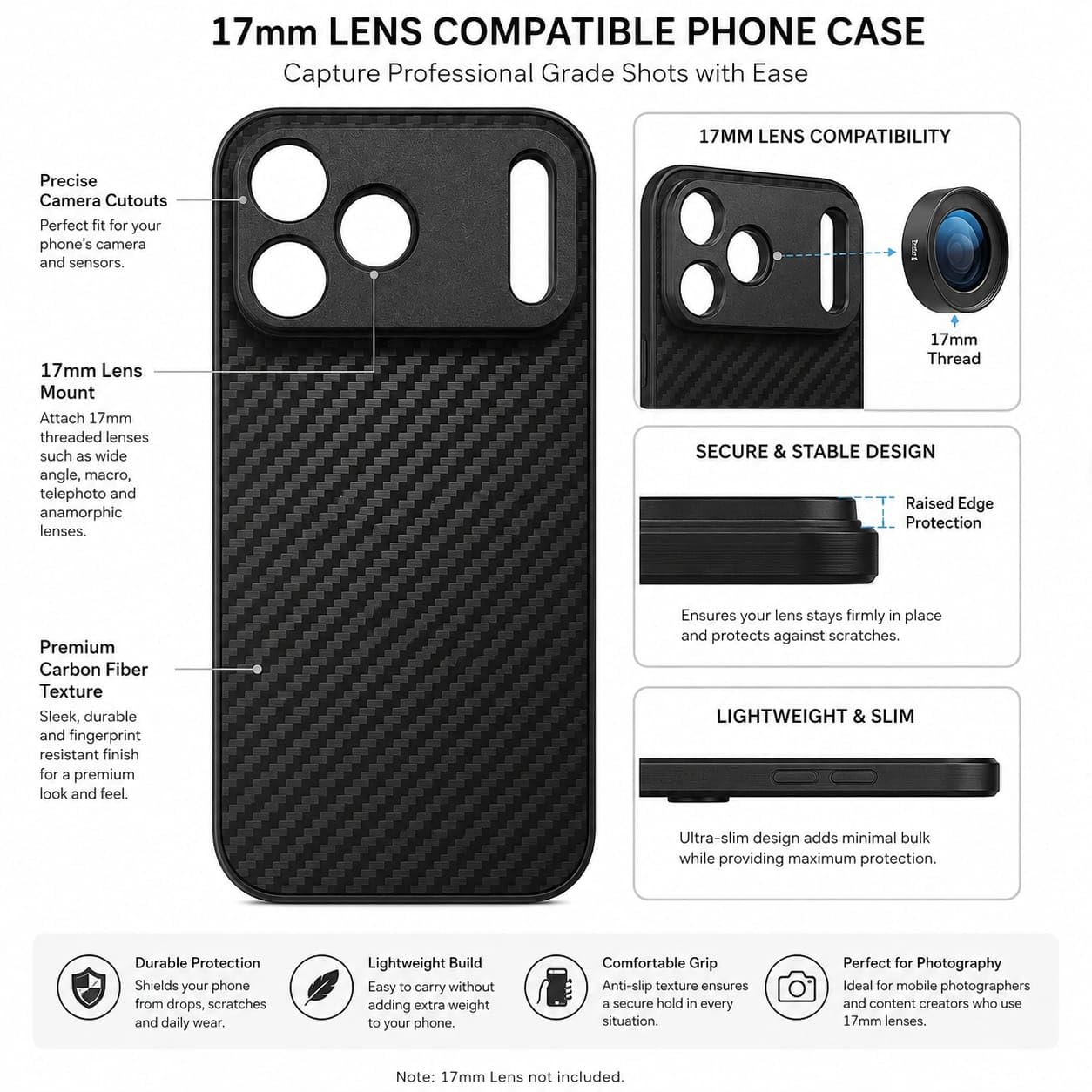 17mm Lens Mount Phone Case For iPhone 17 Pro