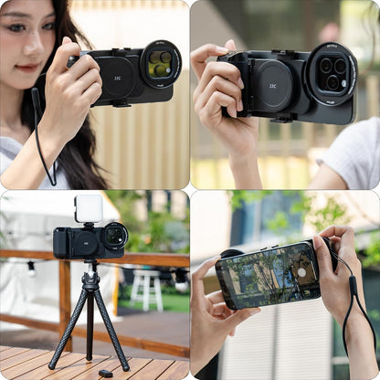 (1+1) JJC 67mm Magnetic Phone Lens Filter Adapter + Phone Snap Grip for iPhone 16 15 14 Pro/Pro Max Plus, Lens Filter Ring Adapter with 1/4-20" Screw & Cold Shoe