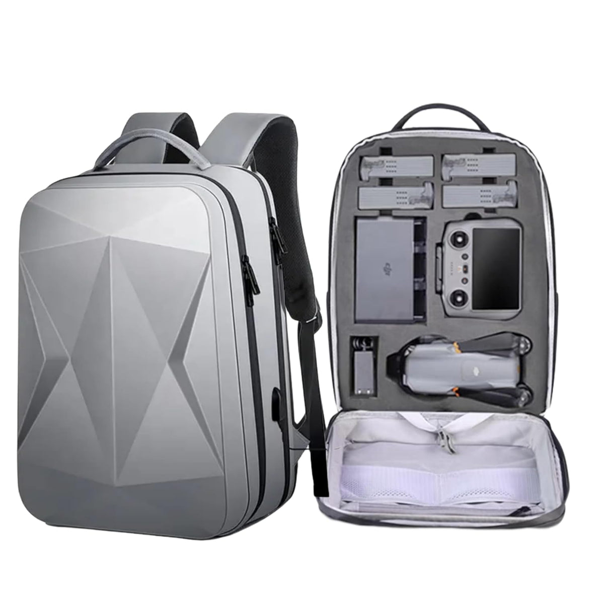 Hard Waterproof Backpack for DJI Air 3 / 3S (EVA Foam, Safety Belt, Grey)