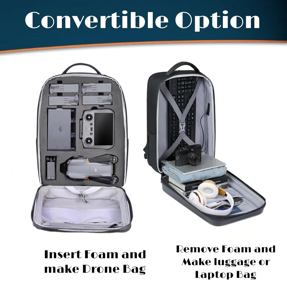 Hard Waterproof Backpack for DJI Air 3 / 3S (EVA Foam, Safety Belt, Grey) (view 2)