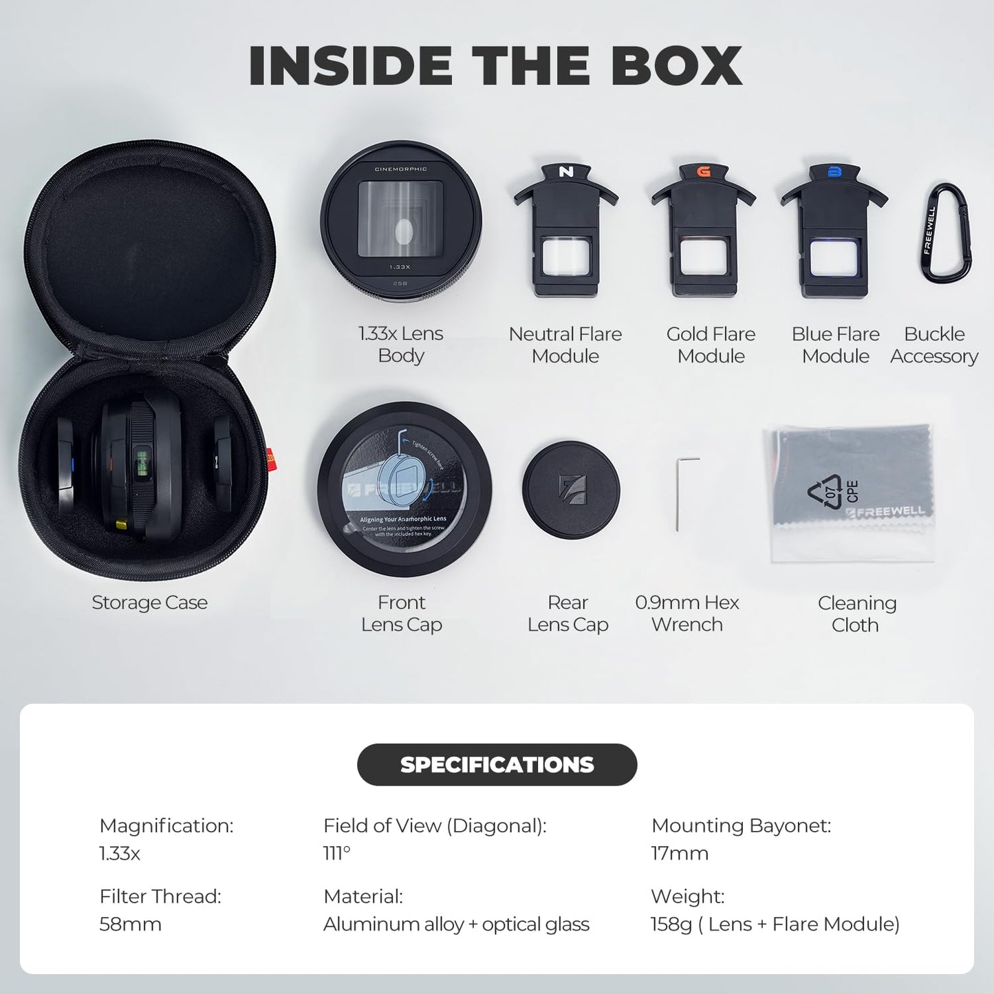 FREEWELL 1.33x Anamorphic Lens for iPhone & Samsung - 3-in-1 Streak Color (Neutral, Gold, Blue) Works with 17mm Phone Case