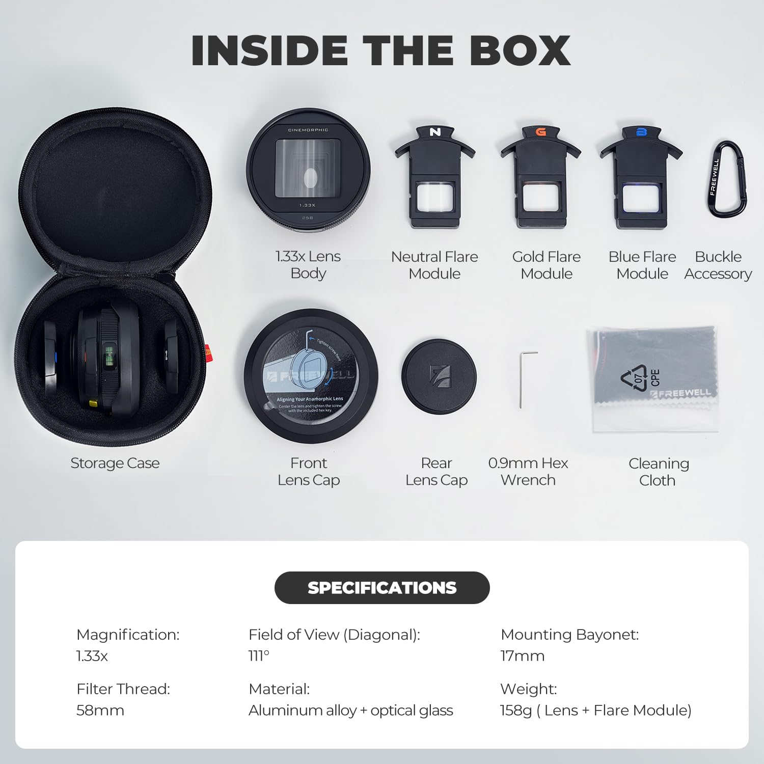 FREEWELL 1.33x Anamorphic Lens for iPhone & Samsung - 3-in-1 Streak Color (Neutral, Gold, Blue) Works with 17mm Phone Case