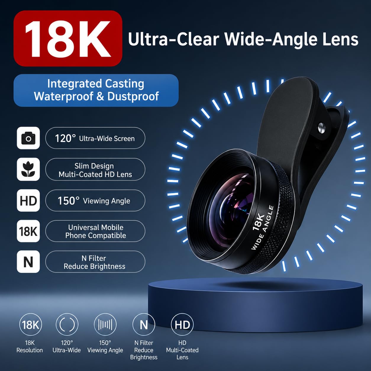 Wide Angle Mobile Phone Camera Lens with ND Filter Clip  for Android & iPhone