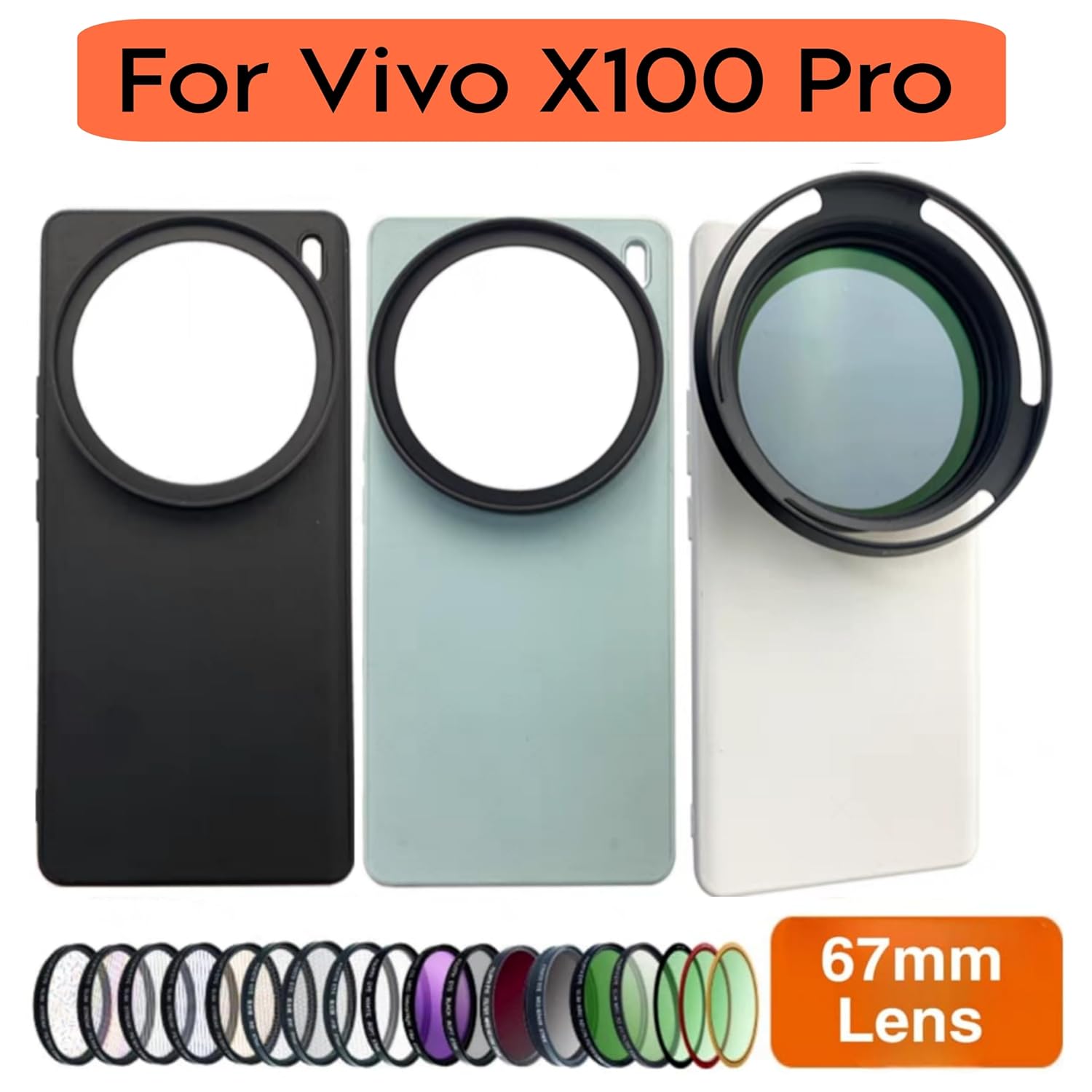 Phone Case For Vivo X100 Pro with Lens Cap Cover Support 67 mm ND Filter Lens Accessories (Black)