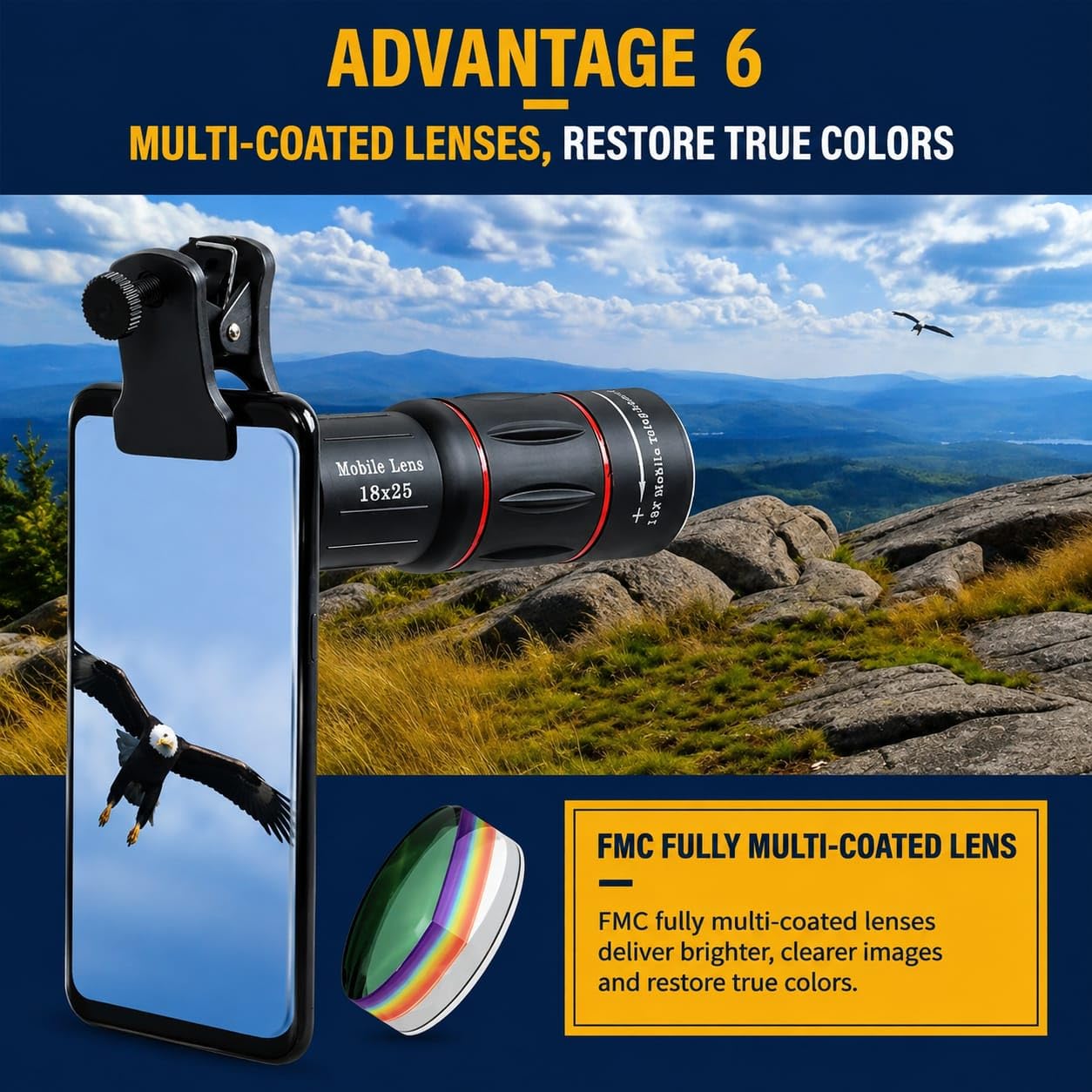 Getzget 18X Telephoto Lens For iPhone & Smartphones, Universal 17mm Mobile Camera Zoom Lens with Clip