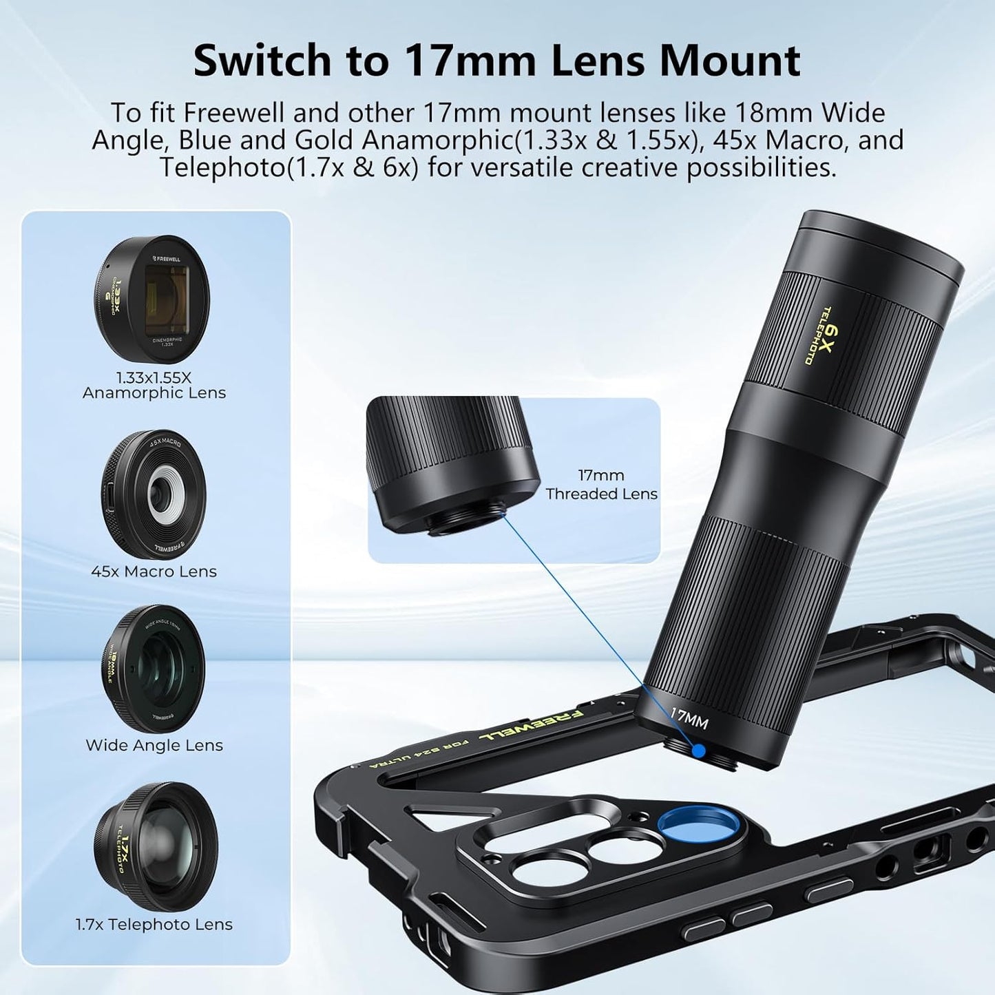 Freewell Genius Rig Cage for Samsung S25 Ultra – Tool-Free Setup, Tripod and Monopod Handles, Bluetooth Remote