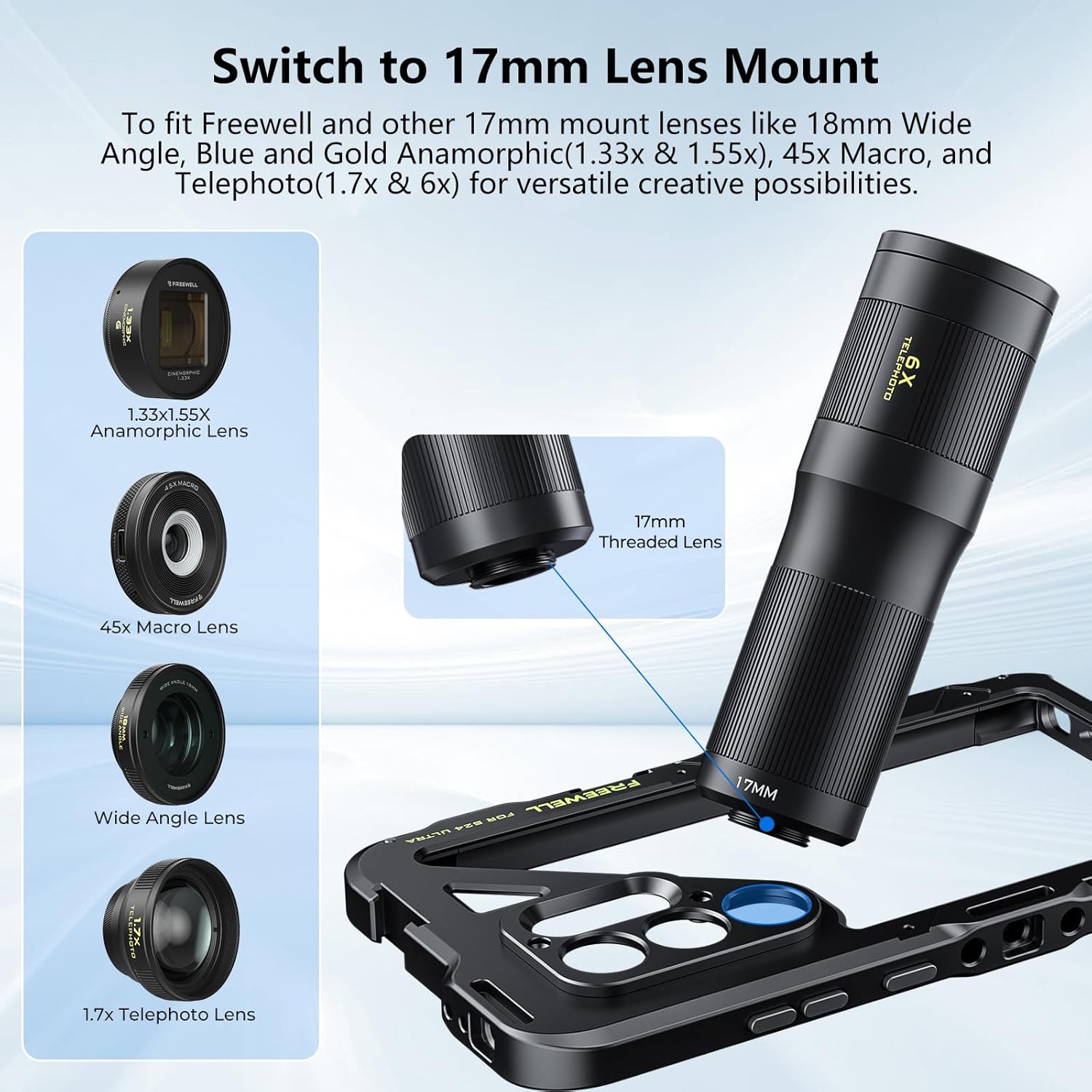 Freewell Genius Rig Cage for Samsung S25 Ultra – Tool-Free Setup, Tripod and Monopod Handles, Bluetooth Remote