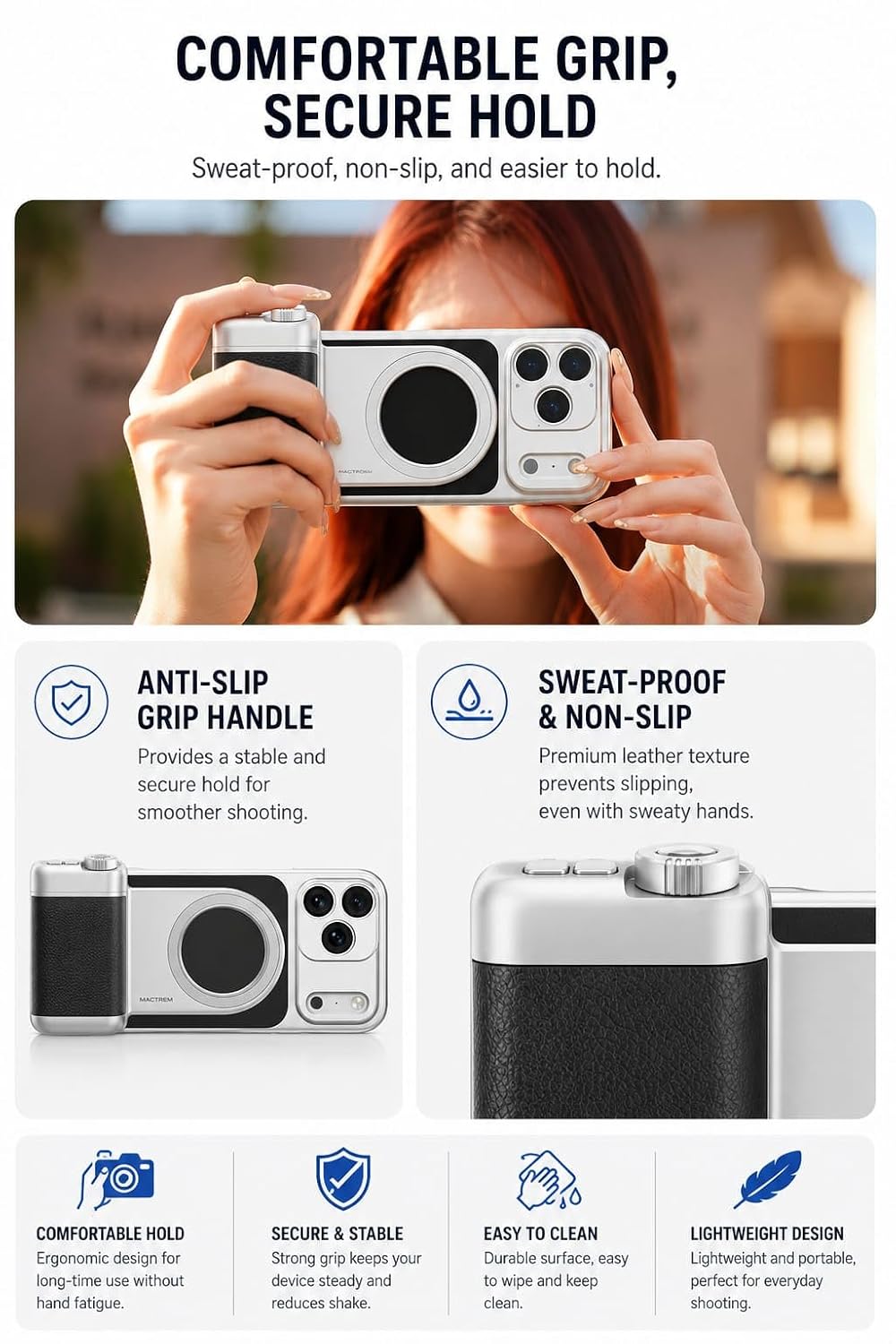 Magnetic Camera Handle Grip with Bluetooth Shutter For MagSafe iPhone & Android