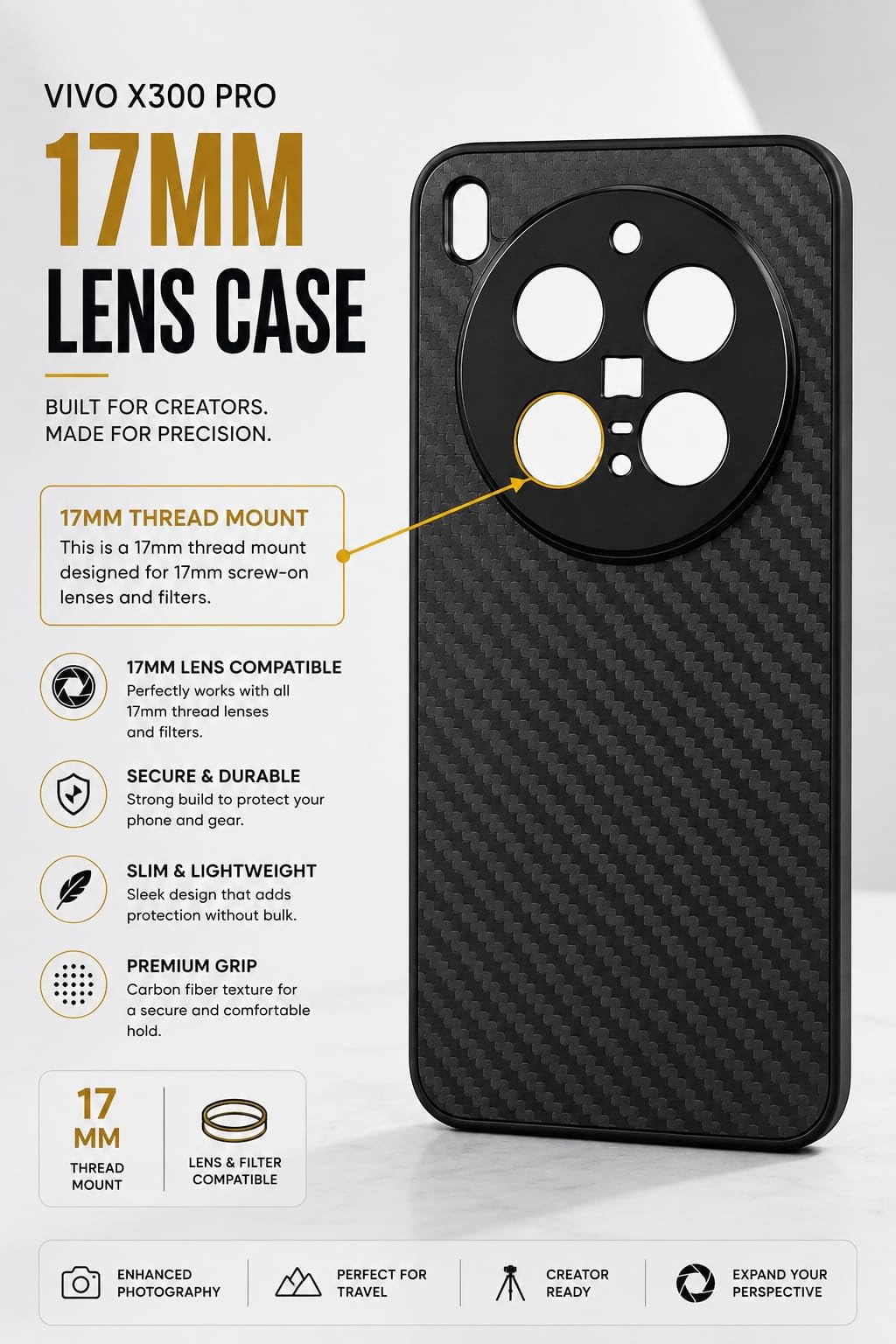 17mm Lens Mount Phone Case For Vivo X 300 Pro 