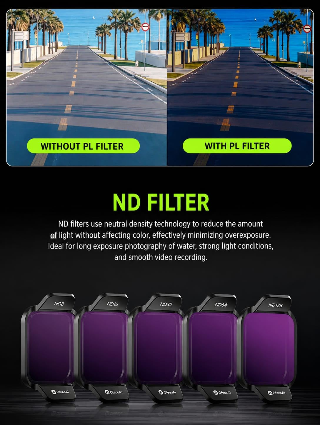 GetZget® OfeooAi 7-in-1 Lens Filter Set For DJI Flip & LITO X1 Drone | UV, PL, ND8, ND16, ND32, ND64 & ND128 Filter  HD Optical Glass | Multi-Coated | Aluminum Frame