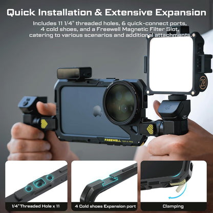 Freewell Genius Rig Cage for 16 Pro -  Multifunctional Tripod & Monopod Handles, Bluetooth Remote