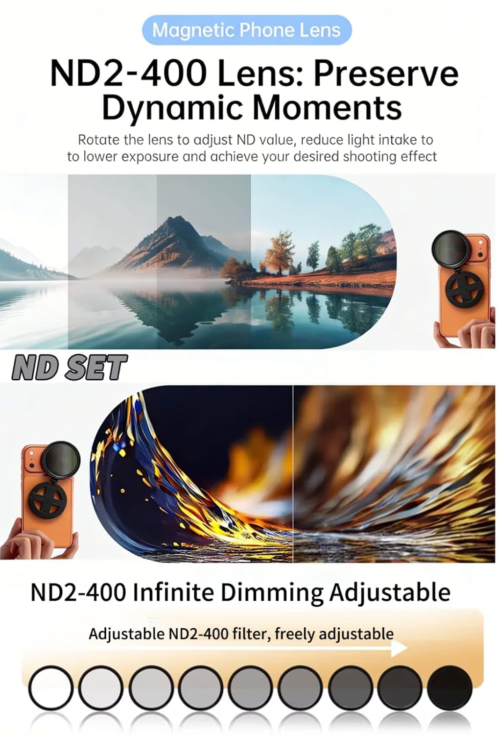 Magnetic 52mm Lens Filter Foldable Adapter with Rotatable ND2 to ND400 Filter