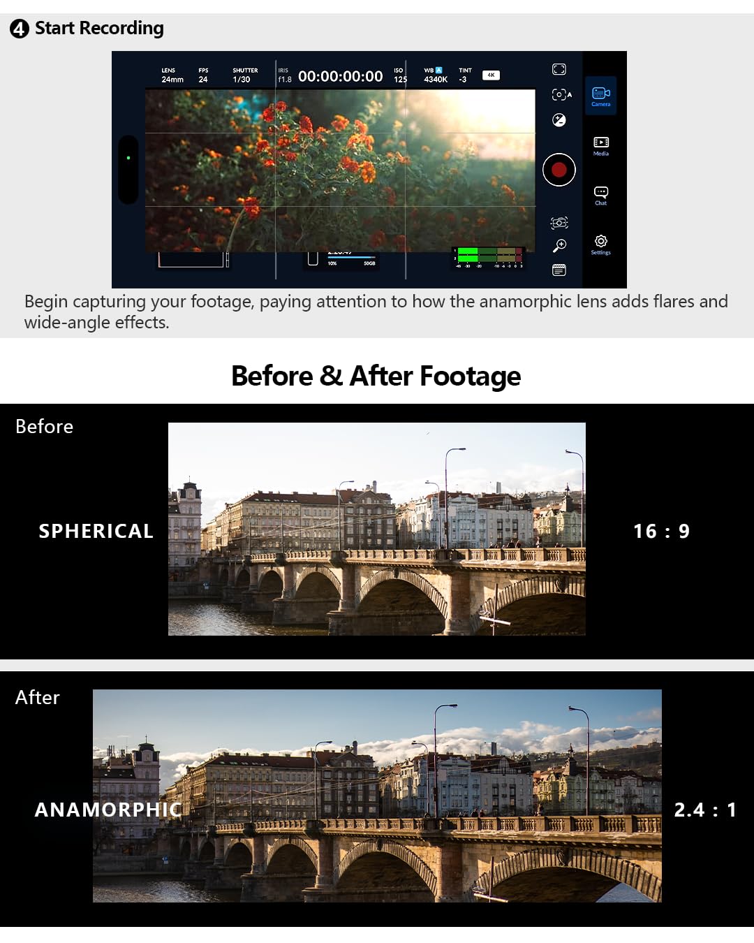 Freewell 1.33x Gold Anamorphic Lens Compatible with 17mm Mount iPhone, Samsung