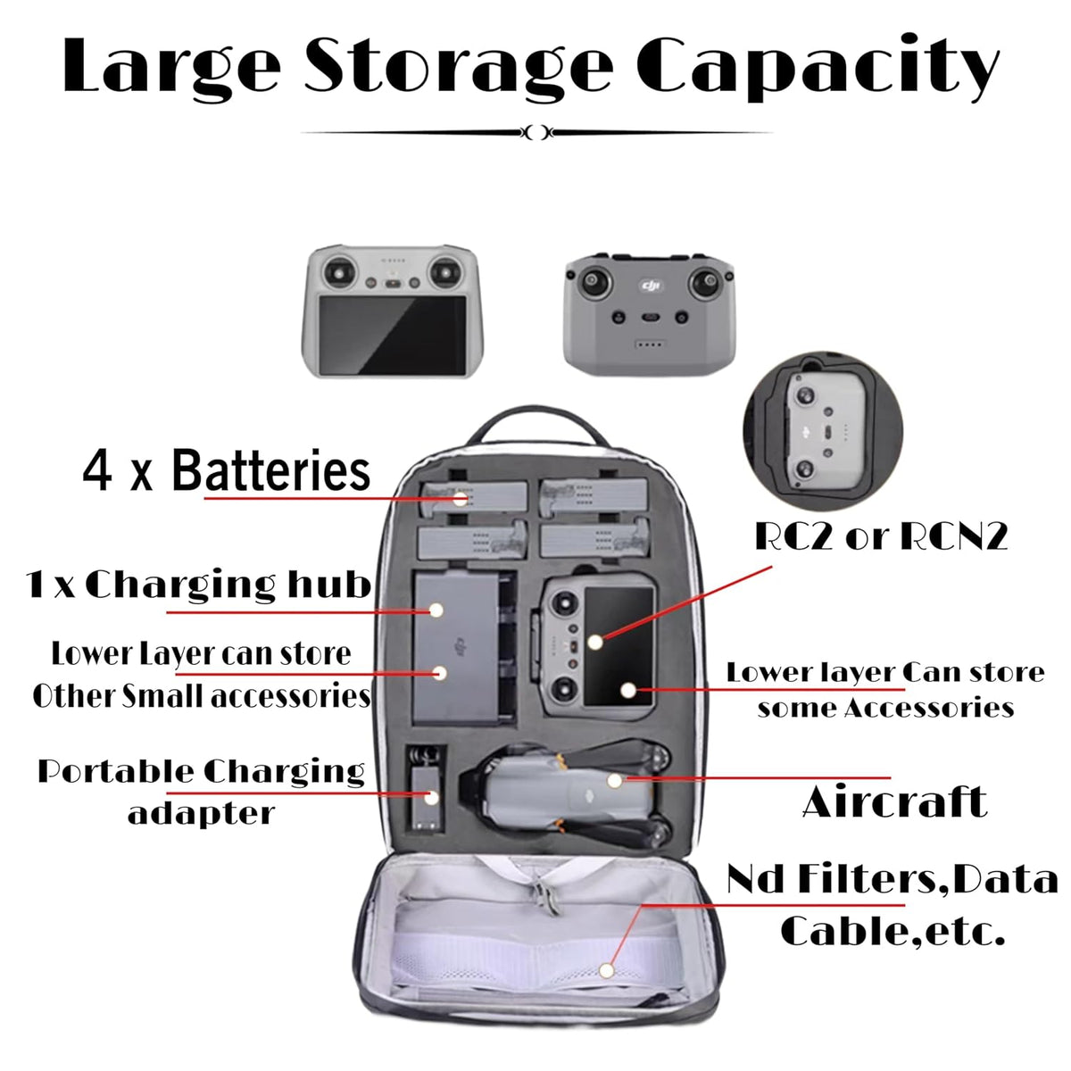 Hard Waterproof Backpack for DJI Air 3 / 3S (EVA Foam, Safety Belt, Grey) (view 4)
