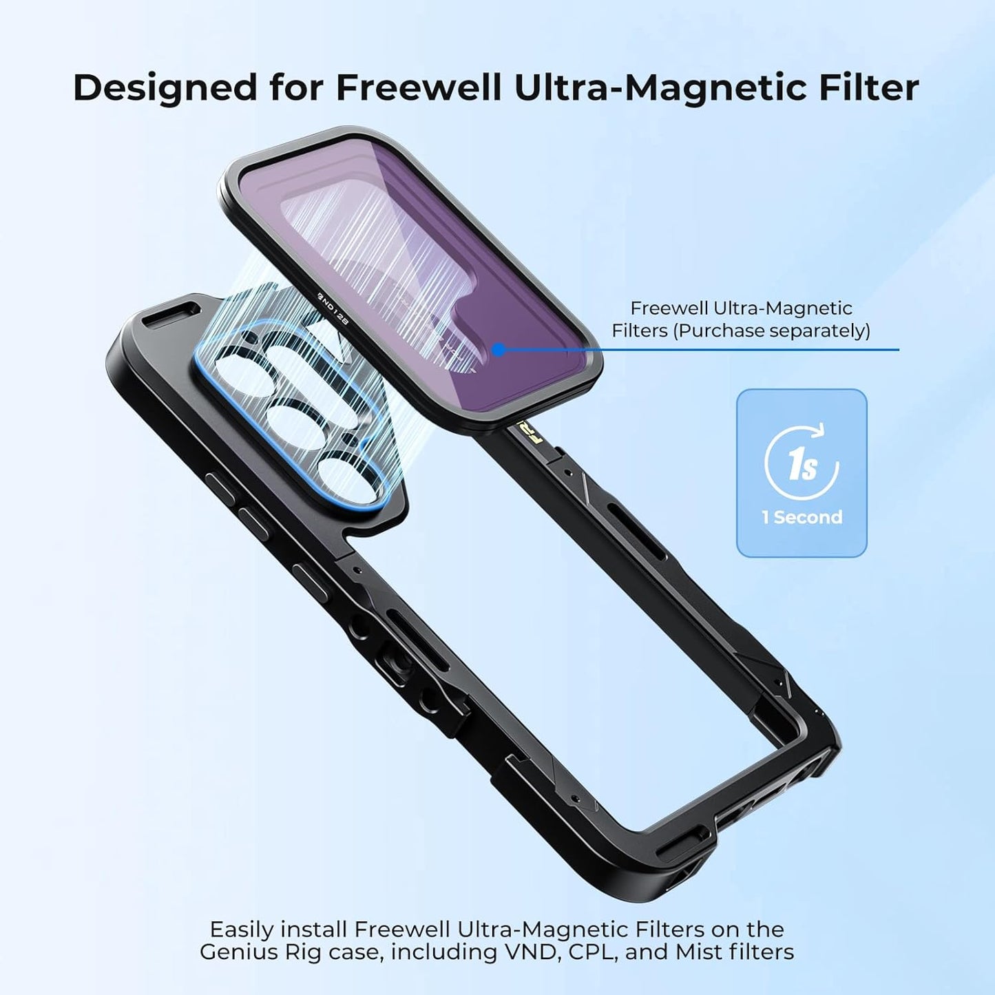 Freewell Genius Rig Cage for Samsung S25 Ultra – Tool-Free Setup, Tripod and Monopod Handles, Bluetooth Remote