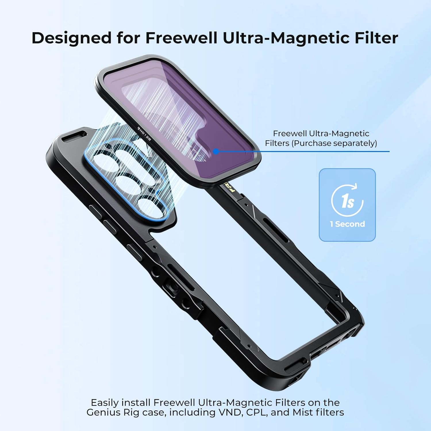 Freewell Genius Rig Cage for Samsung S25 Ultra – Tool-Free Setup, Tripod and Monopod Handles, Bluetooth Remote