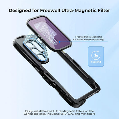 Freewell Genius Rig Cage for Samsung S25 Ultra – Tool-Free Setup, Tripod and Monopod Handles, Bluetooth Remote