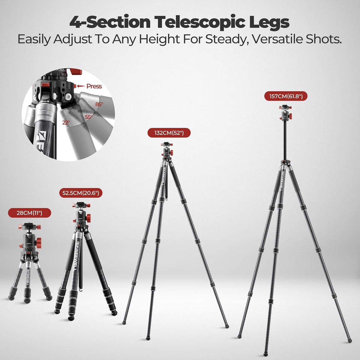 5-in-1 Multi-Tripod for Cameras and Smartphones (Carbon Fiber Design, 20kg) (view 3)