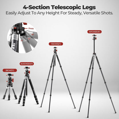 The Real Multi-Tripod 5-in-1 Carbon Fiber Design for Cameras & Smartphones, Tripod, Monopod, Trekking Pole, Desktop Mode – Up to 20kg Payload