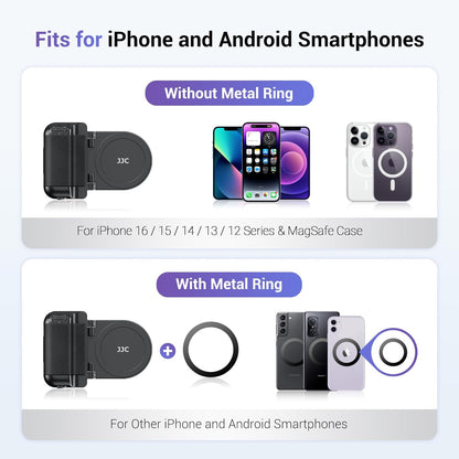 JJC Magnetic Phone Camera Grip Handle with Wireless Shutter Remote, Magsafe Camera Handle Bluetooth Bracket for iPhone Android Smartphone with 1/4” Tripod Screw for Video Photo Shooting (White)