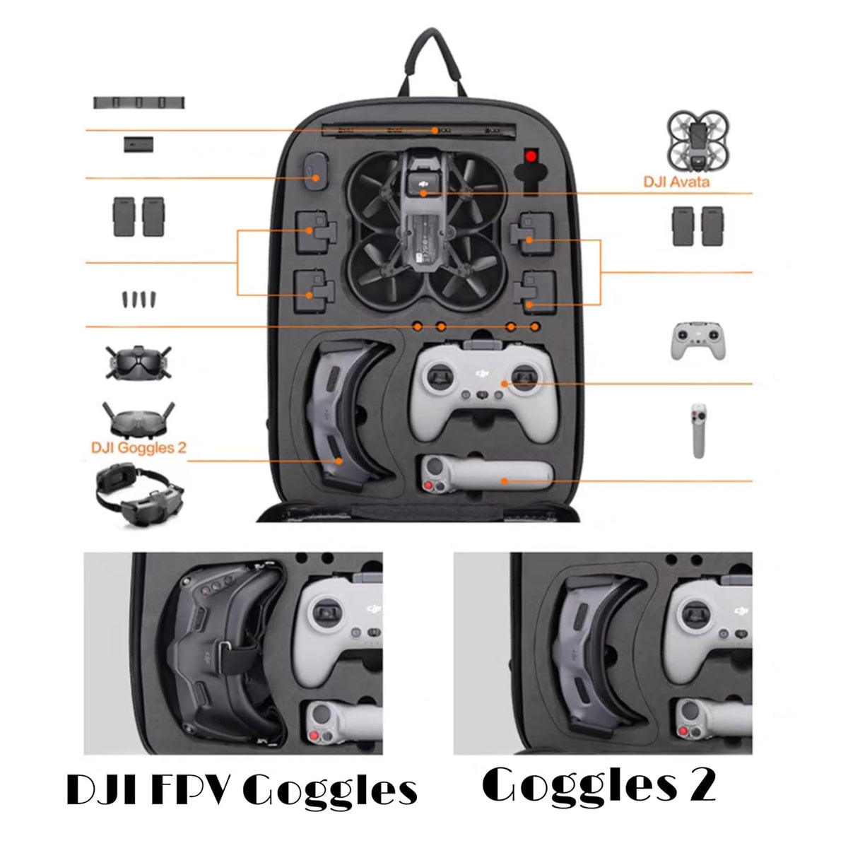 Hard Shell Waterproof Backpack for DJI Avata (EVA Foam, Safety Belt, Grey) (view 4)