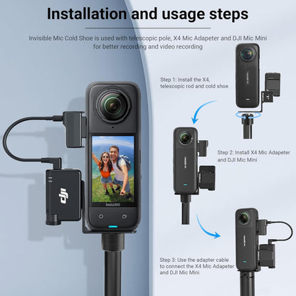 CYNOVA Insta 360 X4 Mic Mini Receiver Mount For DJI Mic Mini, Insta360 X5, X4, X3 Aluminum Cold Shoe Mount Bracket