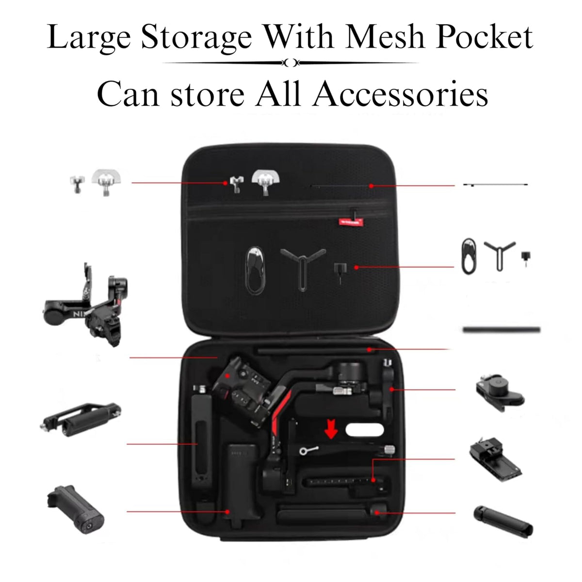 Large Capacity Carrying Case for DJI Ronin RS 4 Gimbal (Black) (view 5)